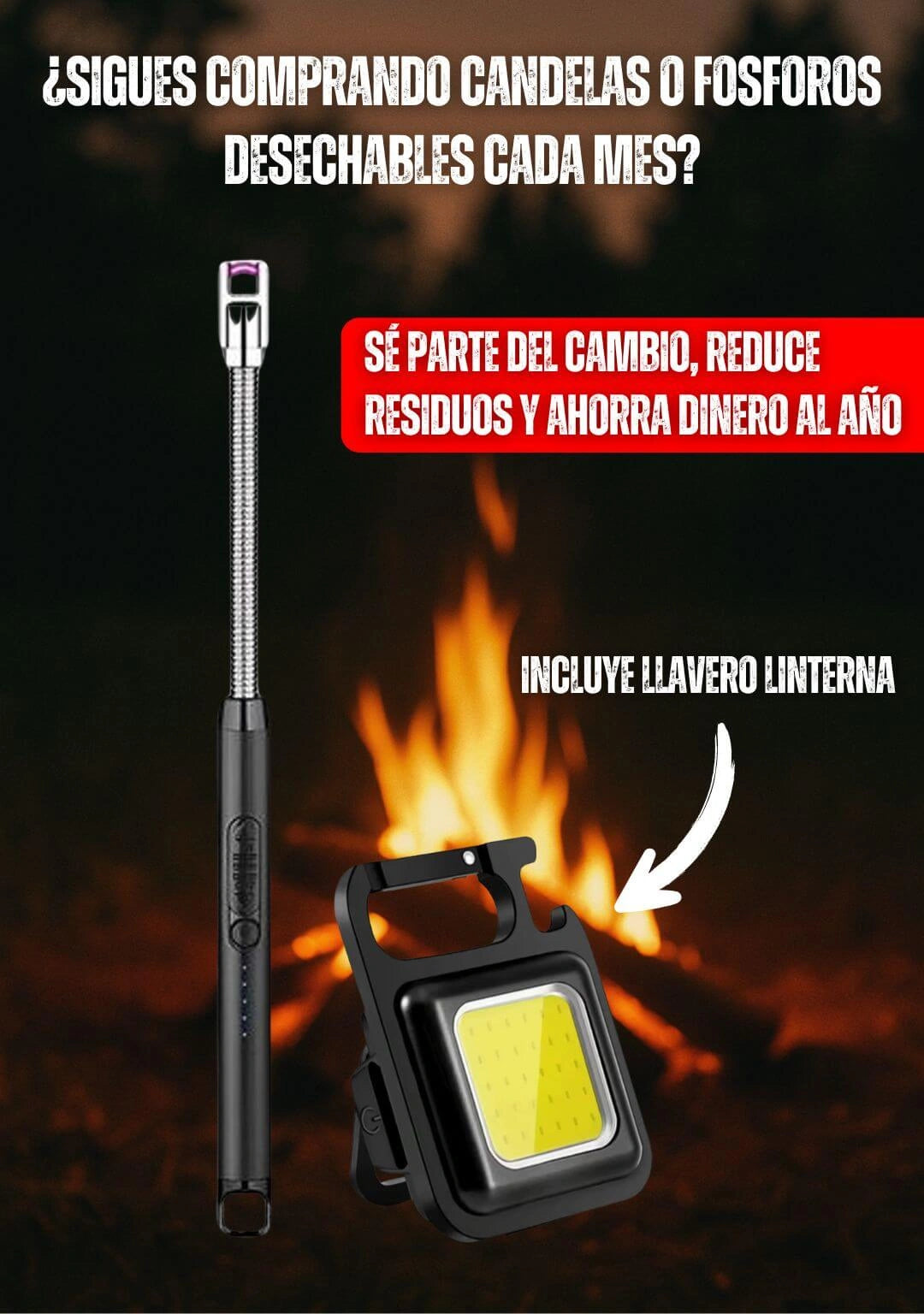 Encendedor Electrico + Llavero linterna como 🎁OBSEQUIO